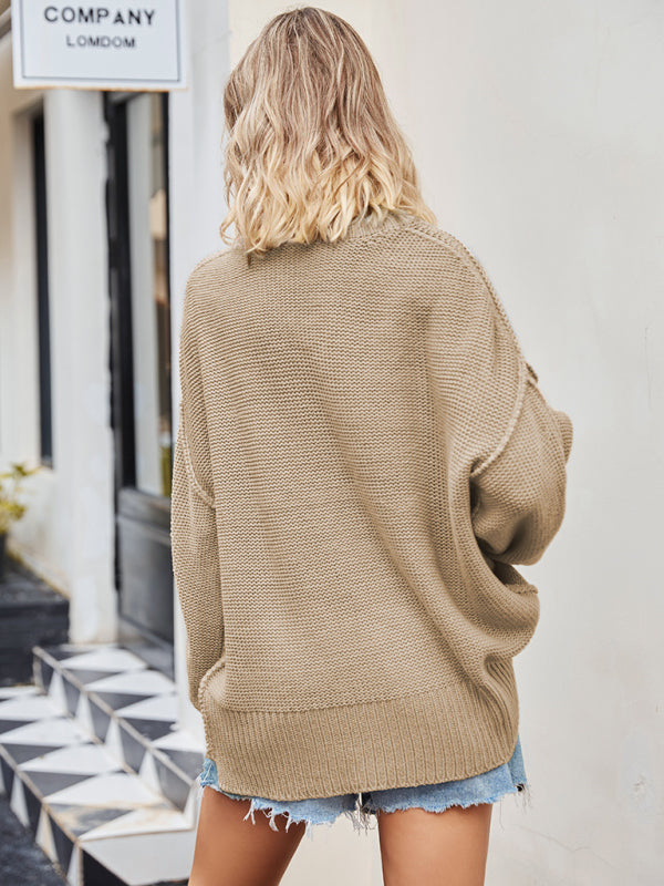 Blue Zone Planet | V-neck loose pullover sweater kakaclo