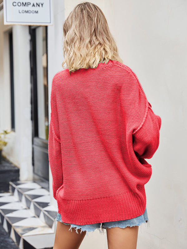 Blue Zone Planet | V-neck loose pullover sweater kakaclo