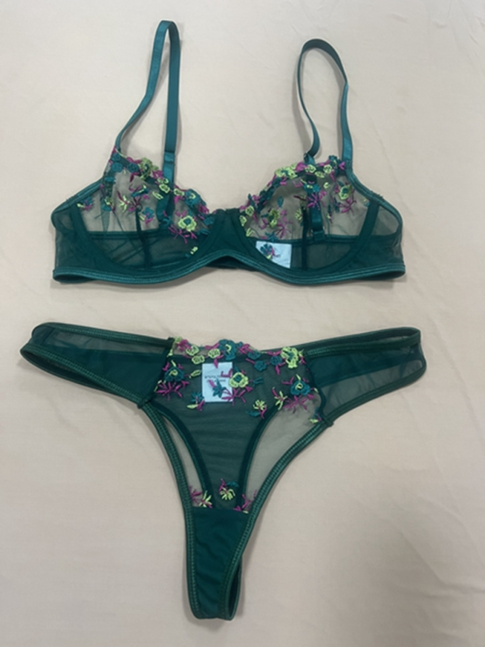 Blue Zone Planet | Sexy see-through floral lingerie set-TOPS / DRESSES-[Adult]-[Female]-Green black jasper-S-2022 Online Blue Zone Planet
