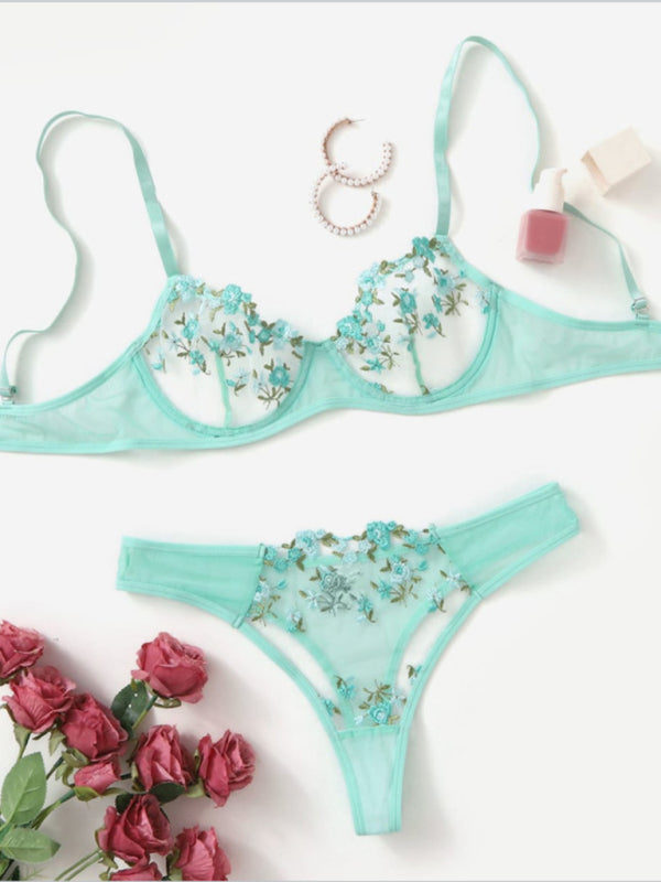 Blue Zone Planet | Sexy see-through floral lingerie set-TOPS / DRESSES-[Adult]-[Female]-Green-S-2022 Online Blue Zone Planet