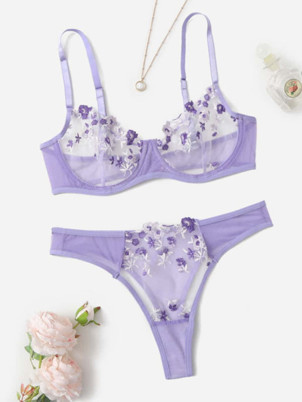 Blue Zone  Sexy see-through floral lingerie set - Blue Zone