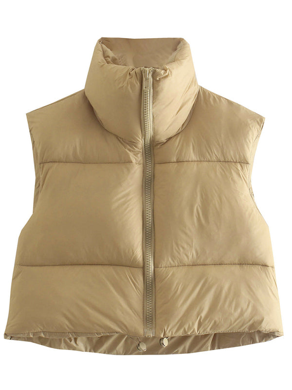 quilted zipper stand collar vest jacket kakaclo