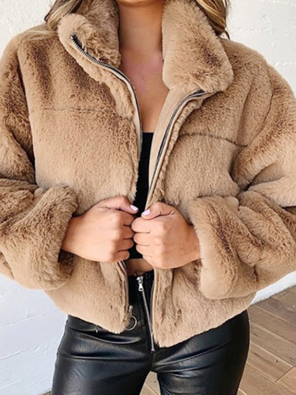 zipper cardigan plush warm jacket kakaclo