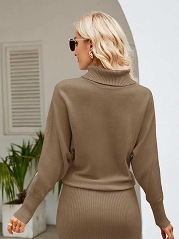 Women's turtleneck long sleeve slim fit sweater dress - grey, l Women's turtleneck long sleeve slim fit sweater dress - grey, l