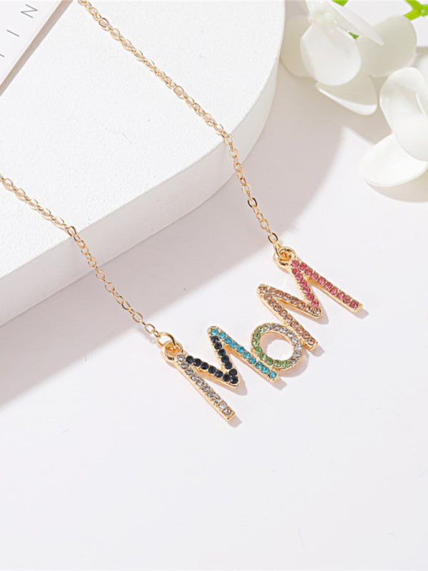 MOM letter necklace creative colored diamond English letter clavicle chain Mother's Day gift BLUE ZONE PLANET