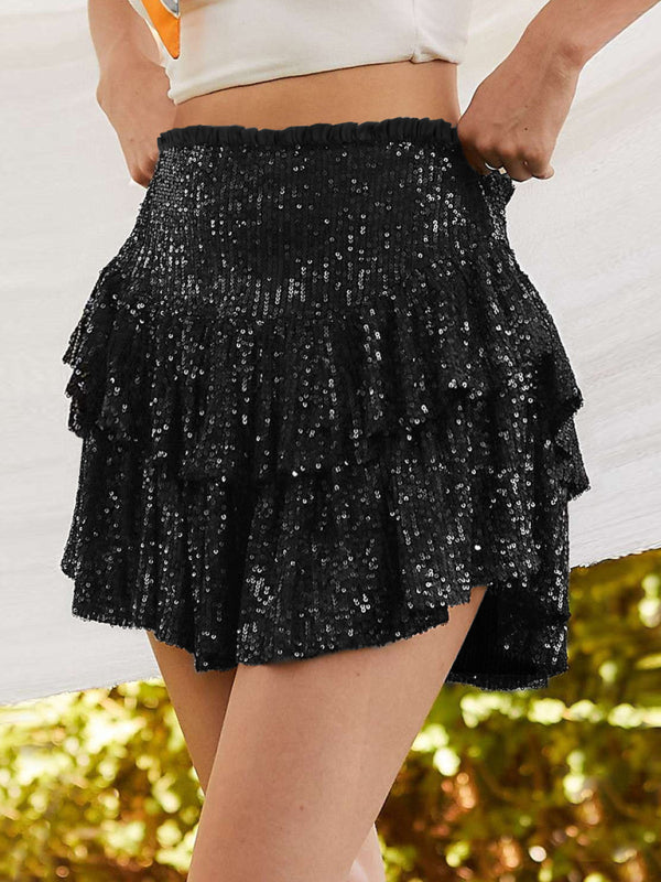 Blue Zone Planet |  Sequin Double Layer Pleated Mini Skirt BLUE ZONE PLANET