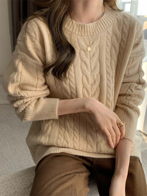 Blue Zone Planet |  round neck loose slimming long sleeve pullover knitted top BLUE ZONE PLANET