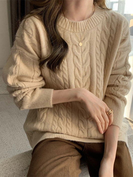 Blue Zone Planet |  round neck loose slimming long sleeve pullover knitted top BLUE ZONE PLANET