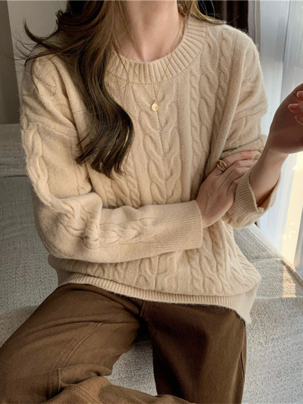 Blue Zone Planet |  round neck loose slimming long sleeve pullover knitted top BLUE ZONE PLANET