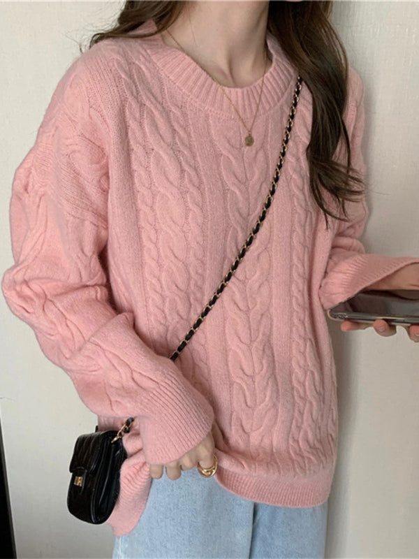 Blue Zone Planet |  round neck loose slimming long sleeve pullover knitted top BLUE ZONE PLANET