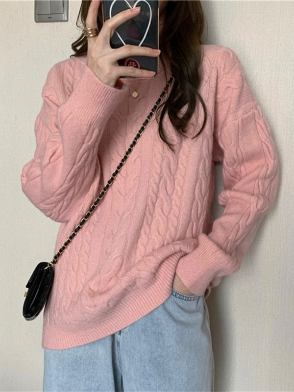 Blue Zone Planet |  round neck loose slimming long sleeve pullover knitted top BLUE ZONE PLANET
