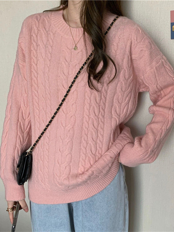 Blue Zone Planet |  round neck loose slimming long sleeve pullover knitted top BLUE ZONE PLANET