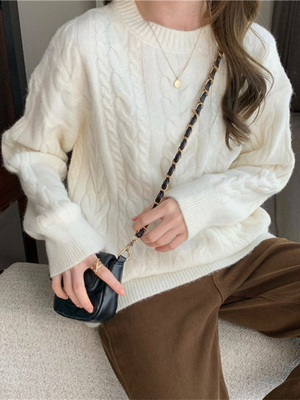 Blue Zone Planet |  round neck loose slimming long sleeve pullover knitted top BLUE ZONE PLANET