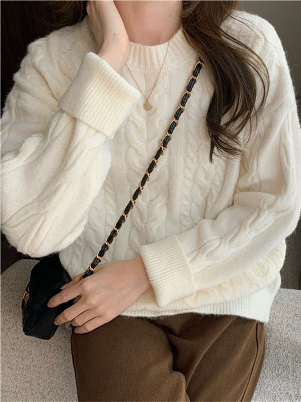 Blue Zone Planet |  round neck loose slimming long sleeve pullover knitted top BLUE ZONE PLANET