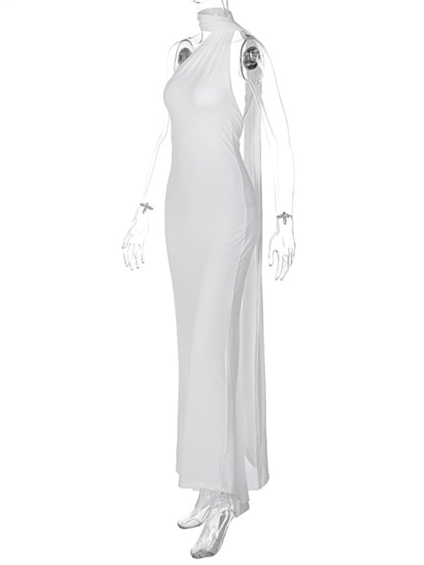 Feminine backless pleated slim fit sleeveless dress-[Adult]-[Female]-2022 Online Blue Zone Planet