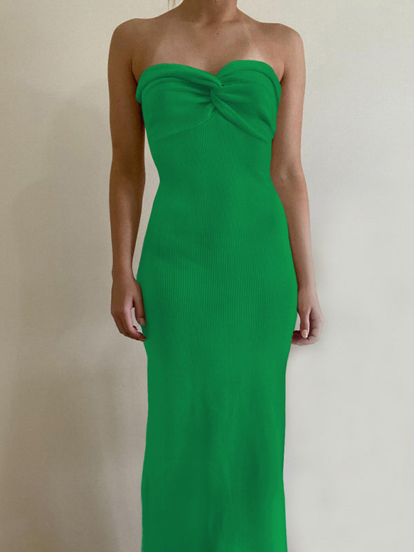 green emerald velvet dress Tossy Strapless Knit Maxi Dresses for Women Summer Beach Party Bodycon Dress Off-Shoulder Twist Knitting Evening Backless Dress Green / XL
