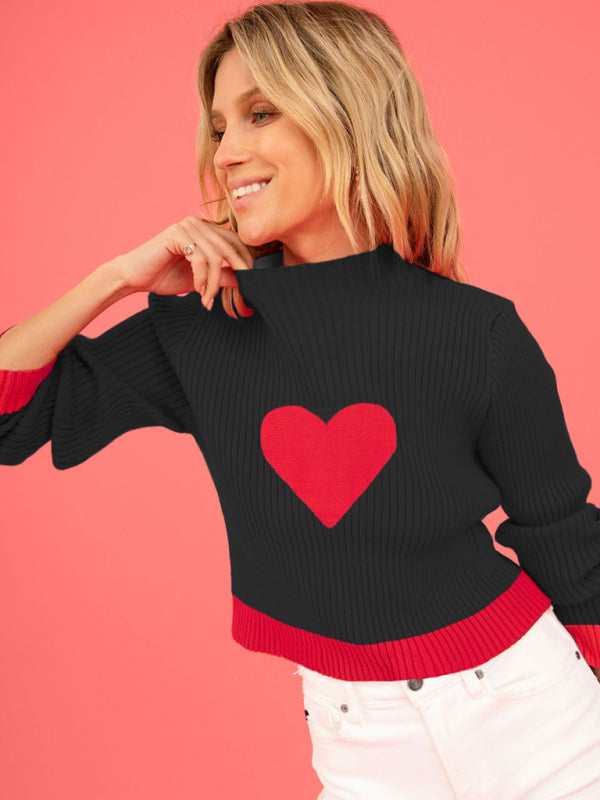 Blue Zone Planet |  Women's Valentine Love Turtleneck Pullover Sweater kakaclo