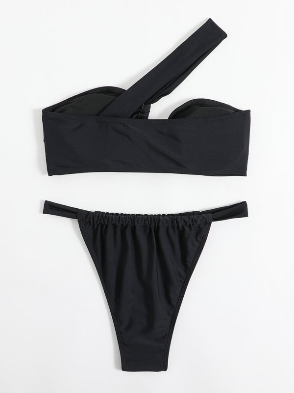 Blue Zone Planet |  Solid color split swimsuit one slant shoulder bikini BLUE ZONE PLANET