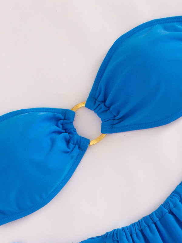 Blue Zone Planet |  New solid color split swimsuit tube top sexy bikini kakaclo