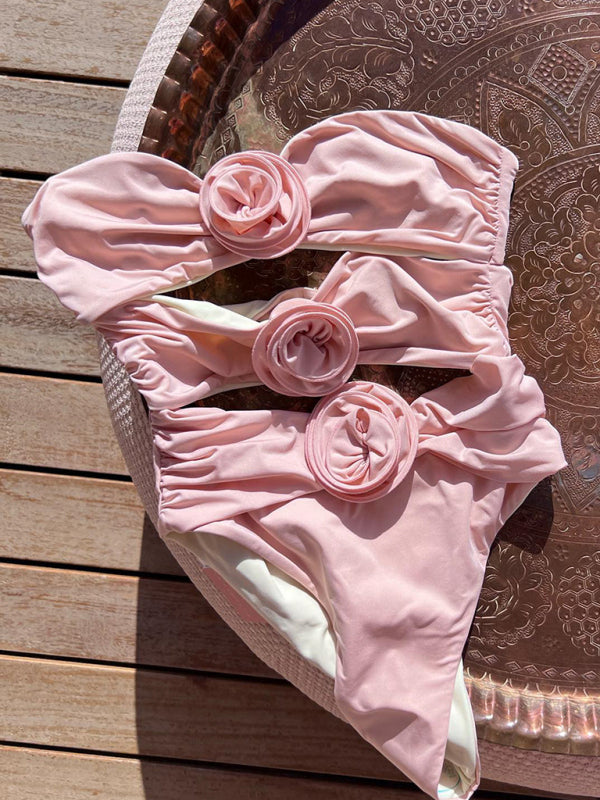 solid color three-dimensional flower one-piece swimsuit BLUE ZONE PLANET