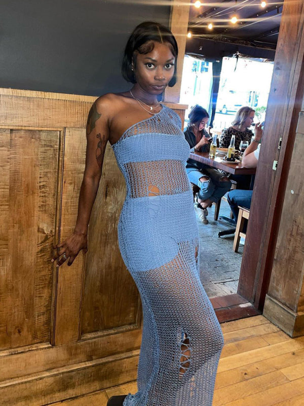 Blue Zone Planet |  Beach vacation knitted cut out maxi dress BLUE ZONE PLANET