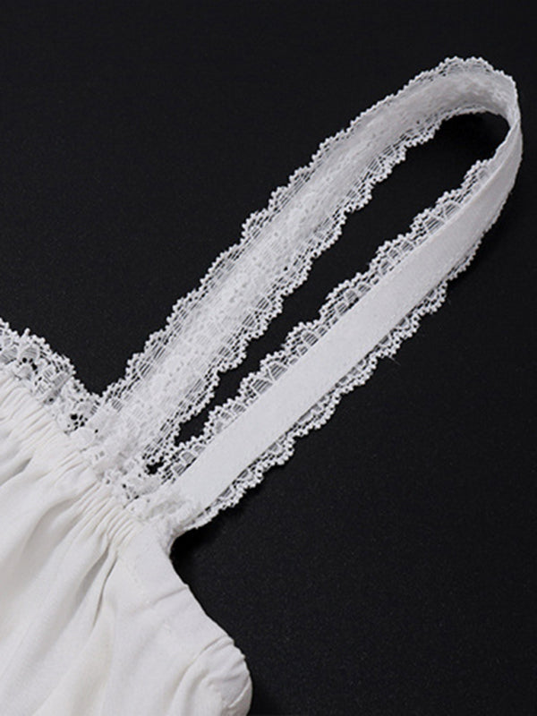 Resort style French lace-up pleated dress kakaclo