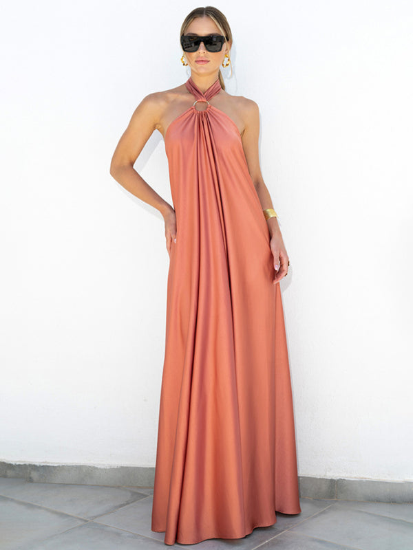 Blue Zone Planet |  Sexy women's satin spaghetti strap backless floor length dress BLUE ZONE PLANET