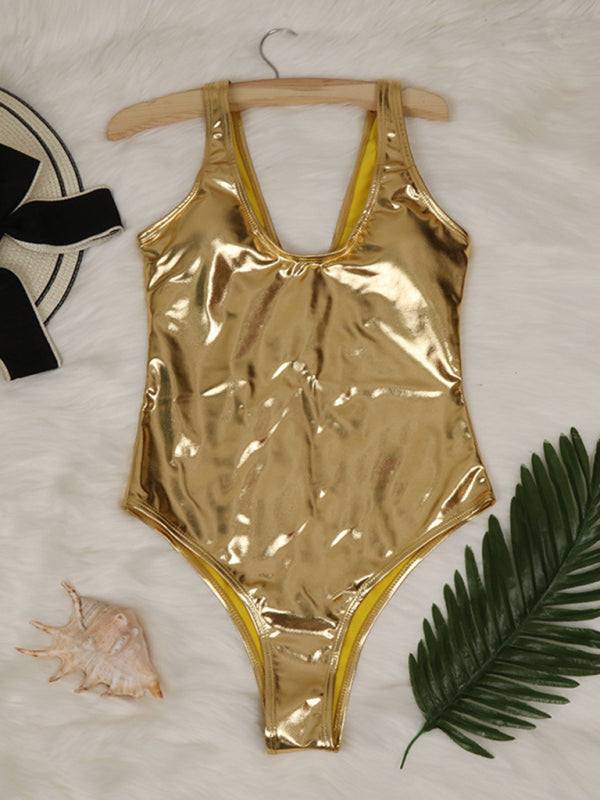 Blue Zone Planet |  New reflective gold and silver one-piece swimsuits and split swimsuits BLUE ZONE PLANET