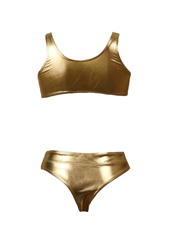Blue Zone Planet |  New reflective gold and silver one-piece swimsuits and split swimsuits BLUE ZONE PLANET