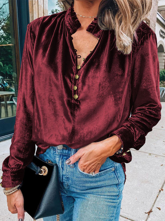 Blue Zone Planet | Bottoming Shirt able Stand Collar Long Sleeve Pullover Solid Color Top kakaclo