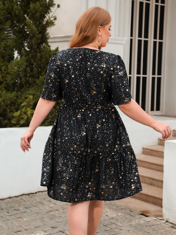 Hot stamping printed casual loose dress-TOPS / DRESSES-[Adult]-[Female]-2022 Online Blue Zone Planet