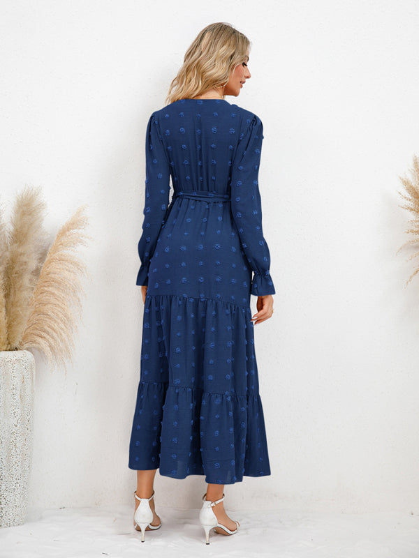 Mia's Belted Midi Dress with Flowing Hem BLUE ZONE PLANET