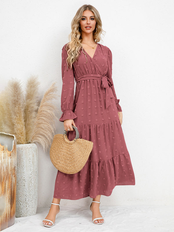 Mia's Belted Midi Dress with Flowing Hem BLUE ZONE PLANET