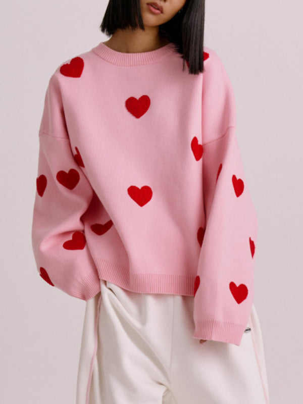 Blue Zone Planet |  New Women's Valentine's Day Love Round Neck Loose Casual Thickened Sweater kakaclo