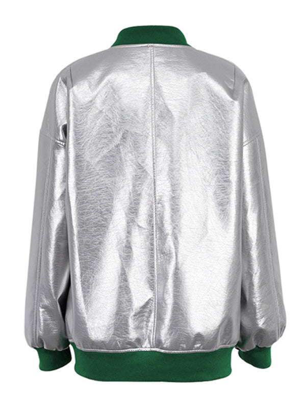 New futuristic reflective baseball uniform silver long-sleeved jacket BLUE ZONE PLANET
