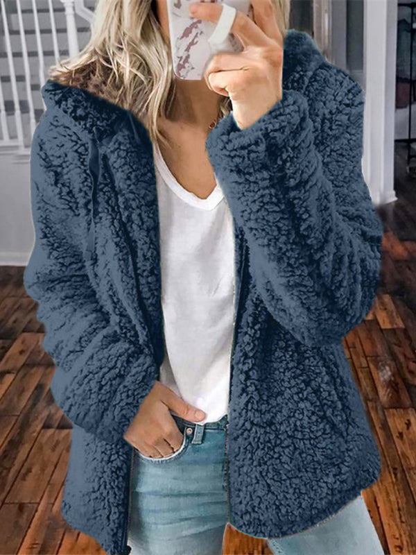 loose long sleeve hooded woolen jacket kakaclo