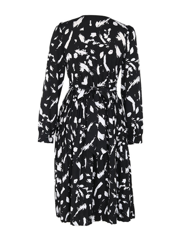 Women's new temperament printed black long-sleeved dress kakaclo