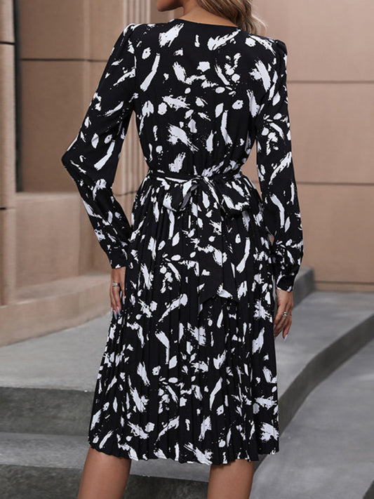 Women's new temperament printed black long-sleeved dress kakaclo