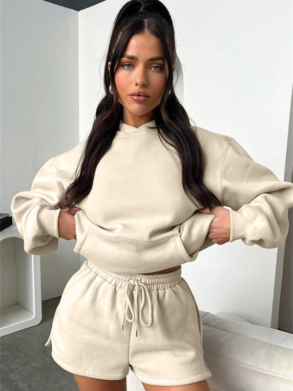 Blue Zone Planet |  loose solid color sweatshirt shorts set BLUE ZONE PLANET