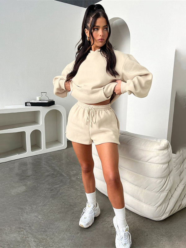 Blue Zone Planet |  loose solid color sweatshirt shorts set BLUE ZONE PLANET