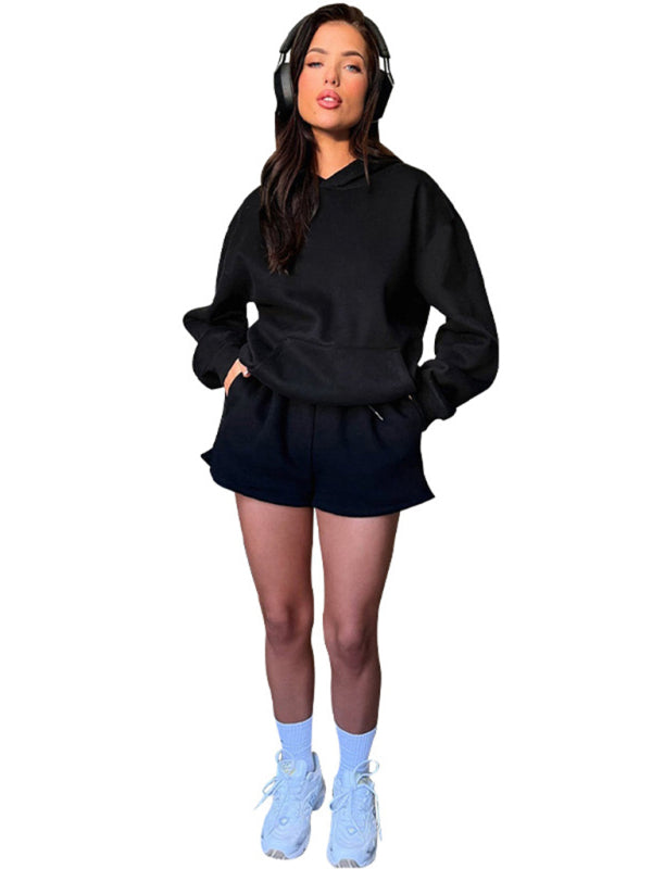 Blue Zone Planet |  loose solid color sweatshirt shorts set BLUE ZONE PLANET