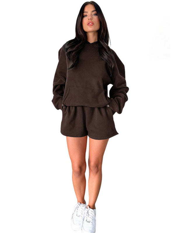 Blue Zone Planet |  loose solid color sweatshirt shorts set BLUE ZONE PLANET