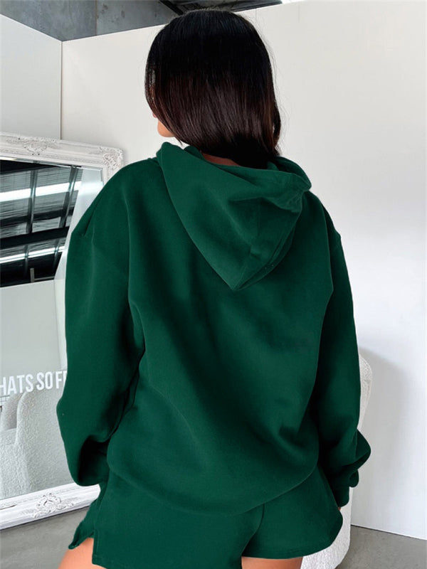 Blue Zone Planet |  loose solid color sweatshirt shorts set BLUE ZONE PLANET