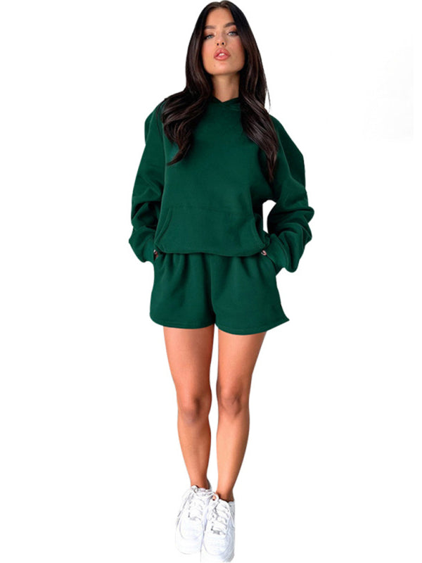 Blue Zone Planet |  loose solid color sweatshirt shorts set BLUE ZONE PLANET