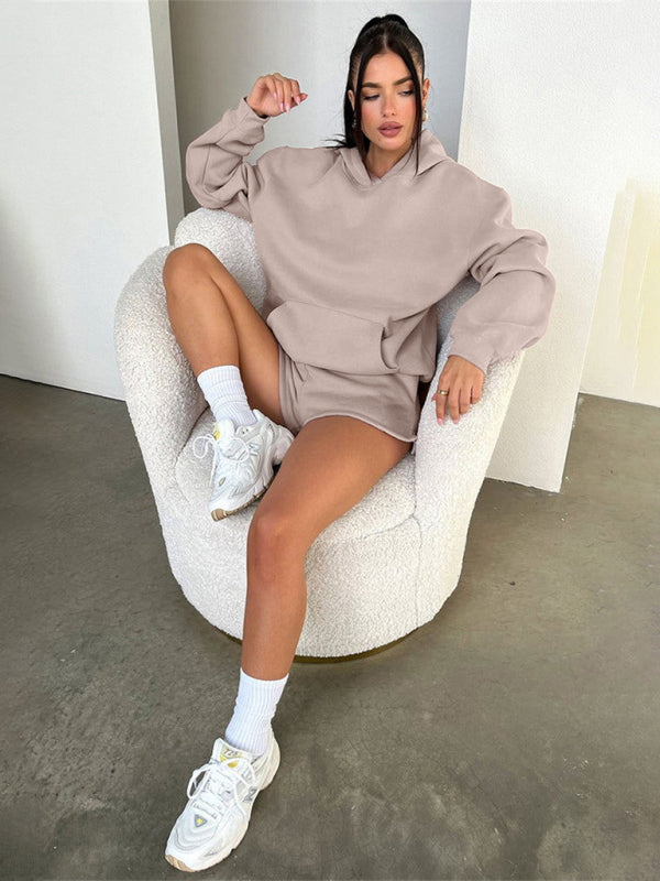 Blue Zone Planet |  loose solid color sweatshirt shorts set BLUE ZONE PLANET