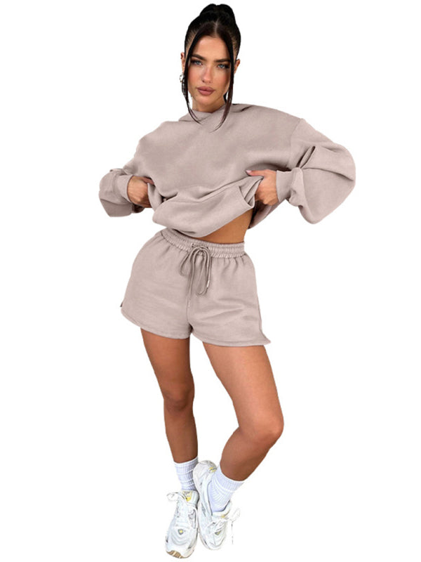 Blue Zone Planet |  loose solid color sweatshirt shorts set BLUE ZONE PLANET