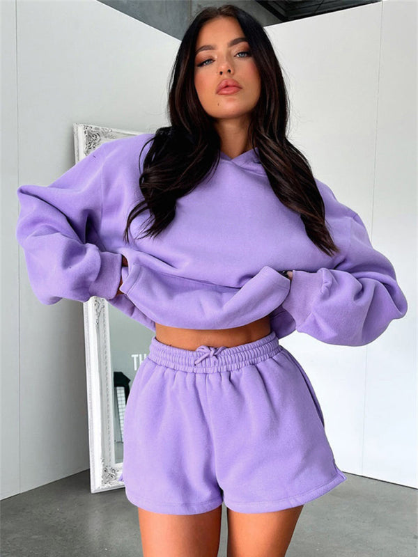 Blue Zone Planet |  loose solid color sweatshirt shorts set BLUE ZONE PLANET