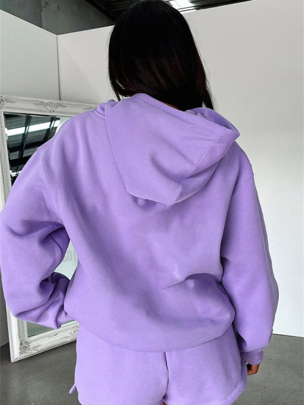 Blue Zone Planet |  loose solid color sweatshirt shorts set BLUE ZONE PLANET