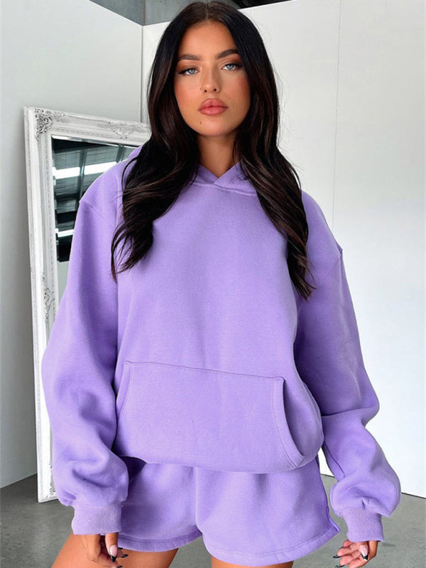Blue Zone Planet |  loose solid color sweatshirt shorts set BLUE ZONE PLANET