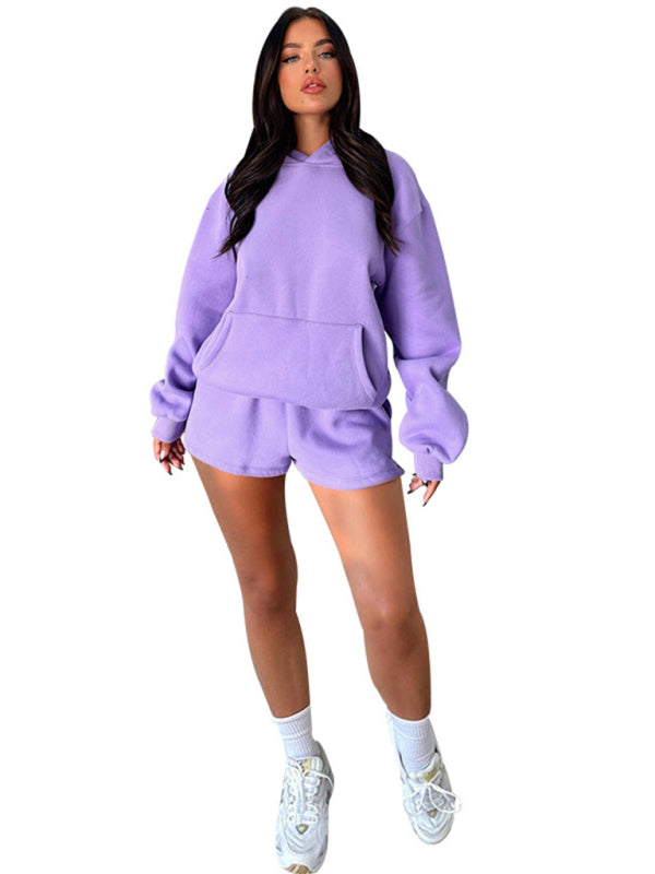 Blue Zone Planet |  loose solid color sweatshirt shorts set BLUE ZONE PLANET